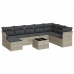 Set muebles jardín 9 pzas y cojines ratán sintético gris claro
