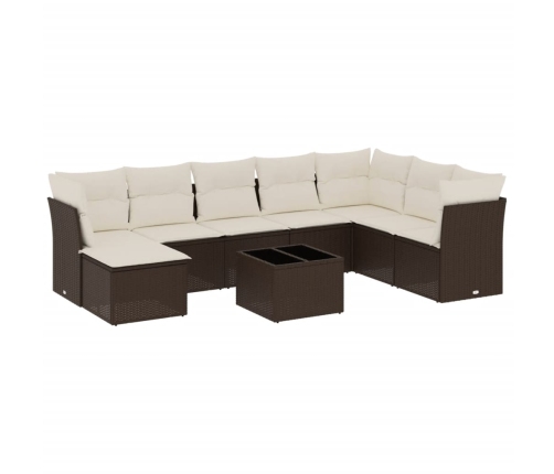 Set de sofás de jardín 9 pzas y cojines ratán sintético marrón