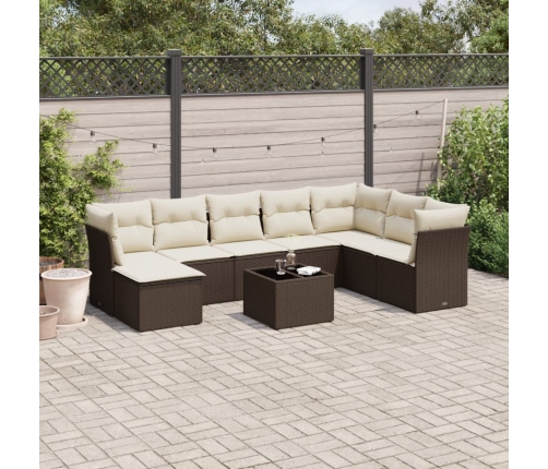 Set de sofás de jardín 9 pzas y cojines ratán sintético marrón