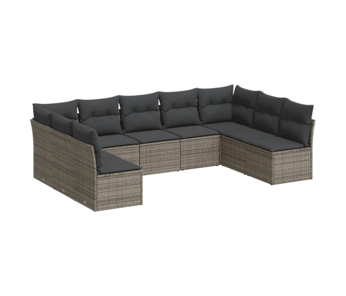 Set de muebles de jardín 9 pzas y cojines ratán sintético gris