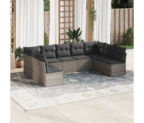 Set de muebles de jardín 9 pzas y cojines ratán sintético gris