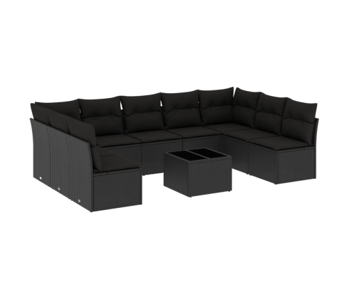 Set de sofás de jardín 10 pzas cojines ratán sintético negro