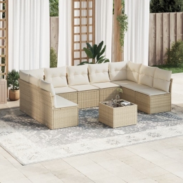 Juego de sofás jardín con cojines beige 10 pzas ratán sintético