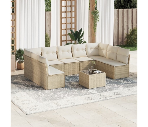 Juego de sofás jardín con cojines beige 10 pzas ratán sintético