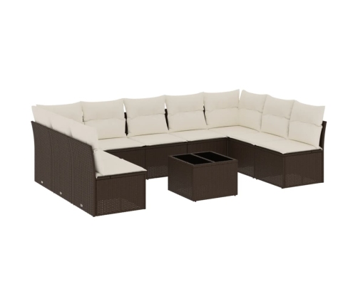 Set de sofás de jardín 10 pzas y cojines ratán sintético marrón