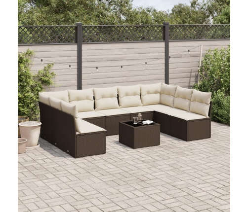 Set de sofás de jardín 10 pzas y cojines ratán sintético marrón