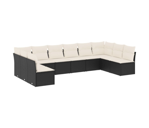 Set de sofás de jardín 10 pzas cojines ratán sintético negro