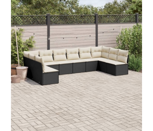 Set de sofás de jardín 10 pzas cojines ratán sintético negro