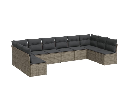 Set de sofás de jardín 10 pzas con cojines ratán sintético gris