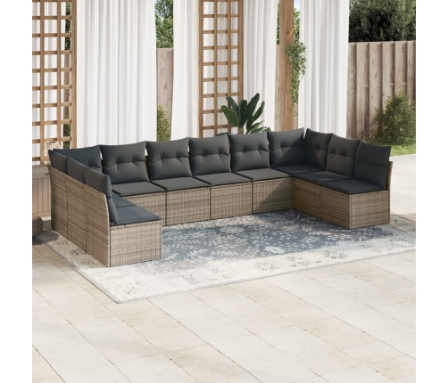 Set de sofás de jardín 10 pzas con cojines ratán sintético gris