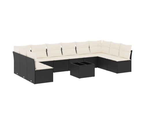 Set de sofás de jardín 11 pzas y cojines ratán sintético negro
