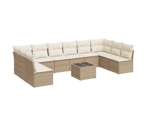 Set de sofás de jardín 11pzas con cojines ratán sintético beige