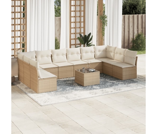 Set de sofás de jardín 11pzas con cojines ratán sintético beige