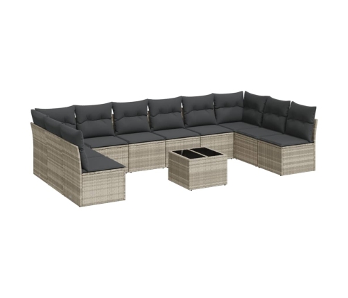 Set de sofás de jardín 11 pzas y cojines ratán sintético gris