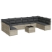 Set de sofás de jardín 11 pzas y cojines ratán sintético gris