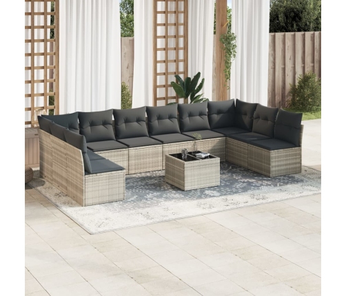 Set de sofás de jardín 11 pzas y cojines ratán sintético gris