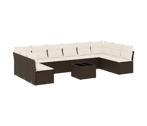 Set de sofás de jardín 11 pzas cojines ratán sintético marrón