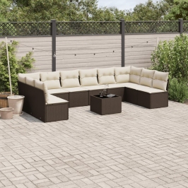 Set de sofás de jardín 11 pzas cojines ratán sintético marrón