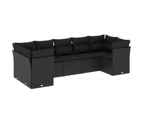Set de comedor de jardín 7 pzas y cojines ratán sintético negro