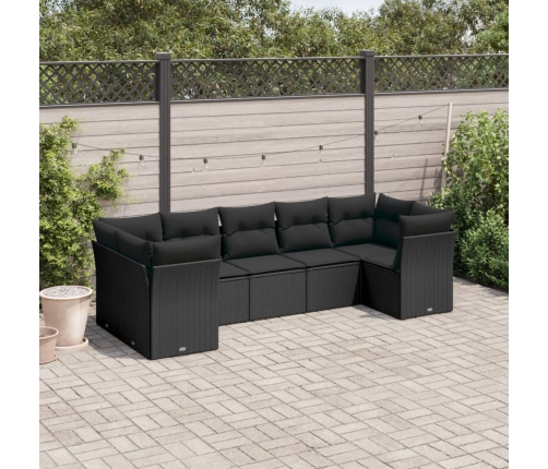 Set de comedor de jardín 7 pzas y cojines ratán sintético negro