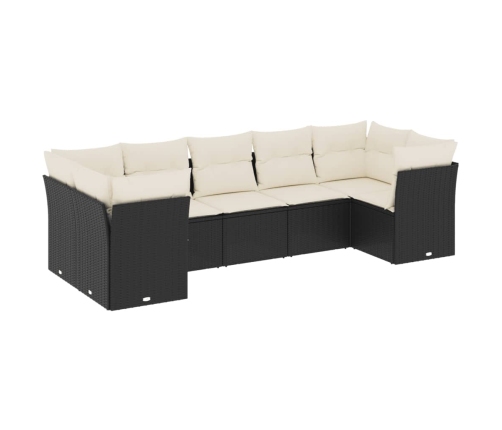 Set de comedor de jardín 7 pzas y cojines ratán sintético negro