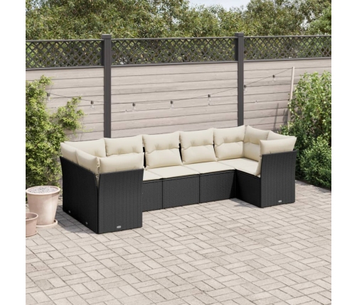 Set de comedor de jardín 7 pzas y cojines ratán sintético negro