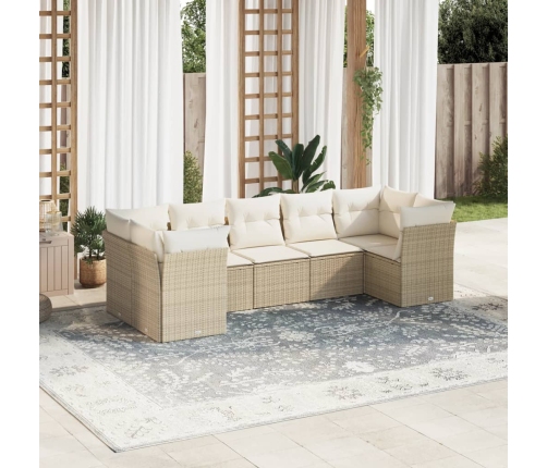 Set sofás de jardín 7 piezas y cojines ratán sintético beige