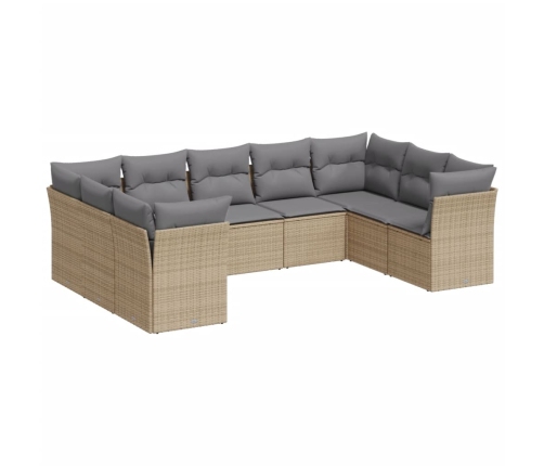 Set de sofás de jardín 9 pzas con cojines ratán sintético beige
