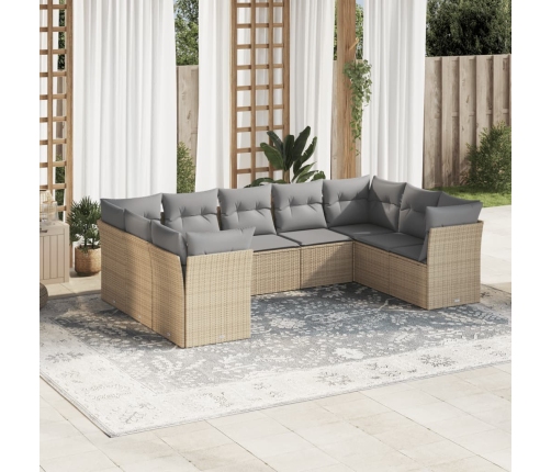 Set de sofás de jardín 9 pzas con cojines ratán sintético beige