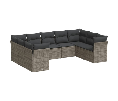 Set de muebles de jardín 9 pzas y cojines ratán sintético gris