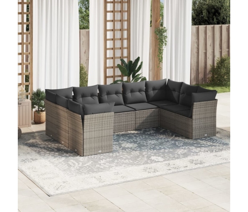 Set de muebles de jardín 9 pzas y cojines ratán sintético gris