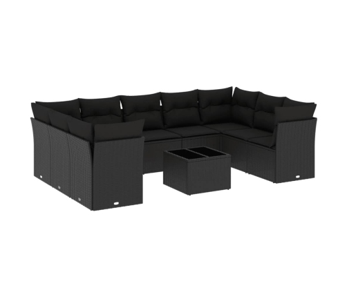 Set de sofás de jardín 10 pzas cojines ratán sintético negro