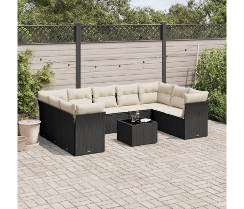 Set de sofás de jardín 10 pzas cojines ratán sintético negro