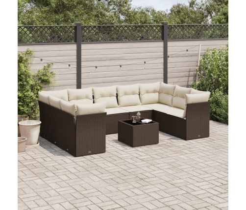 Set de sofás de jardín 10 pzas y cojines ratán sintético marrón