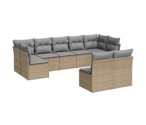 Set de sofás de jardín 9 pzas con cojines ratán sintético beige