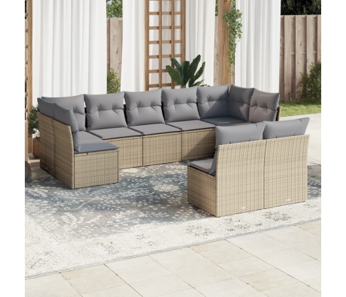 Set de sofás de jardín 9 pzas con cojines ratán sintético beige