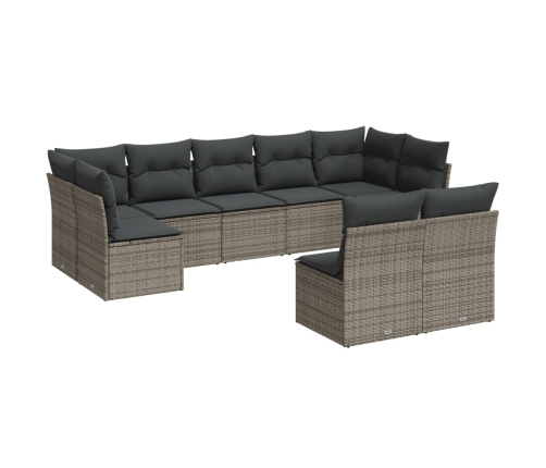 Set de muebles de jardín 9 pzas y cojines ratán sintético gris