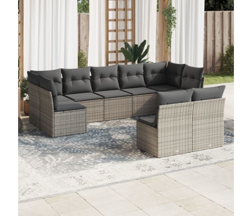 Set de muebles de jardín 9 pzas y cojines ratán sintético gris