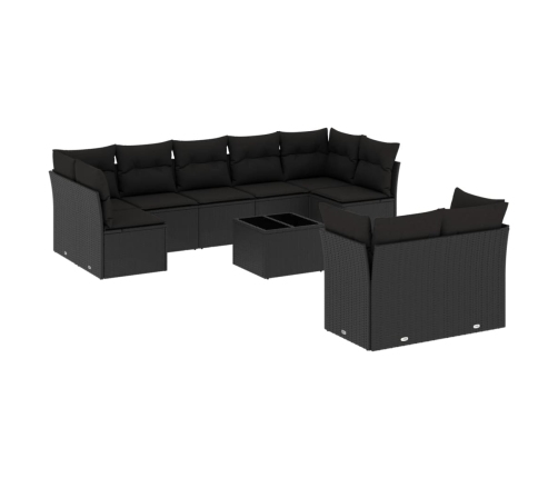Set de sofás de jardín 10 pzas cojines ratán sintético negro
