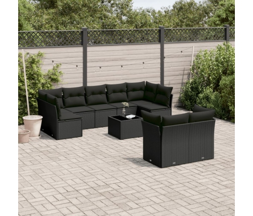 Set de sofás de jardín 10 pzas cojines ratán sintético negro