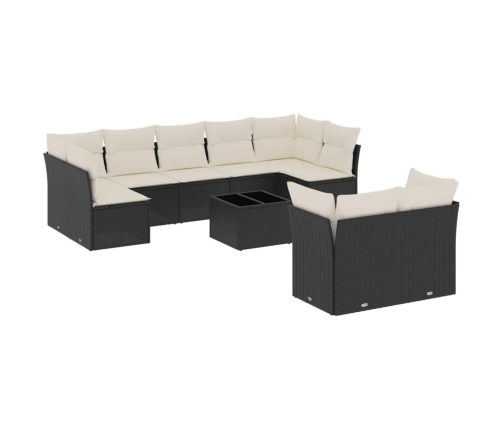Set de sofás de jardín 10 pzas cojines ratán sintético negro