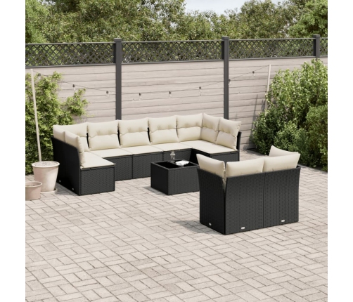 Set de sofás de jardín 10 pzas cojines ratán sintético negro