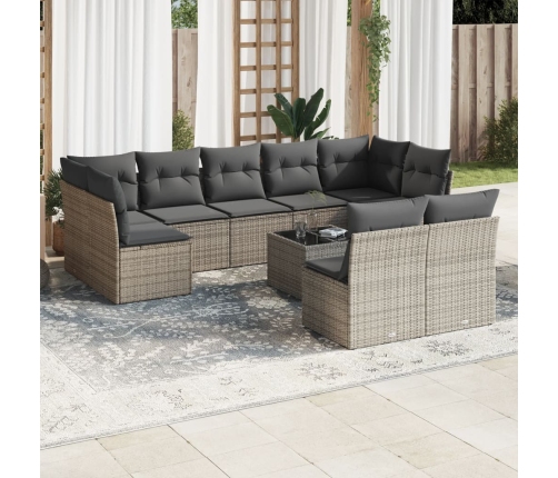 Set de sofás de jardín 10 pzas con cojines ratán sintético gris