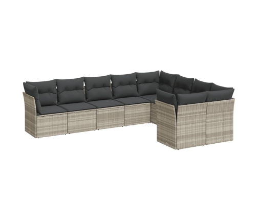 Set muebles jardín 9 pzas y cojines ratán sintético gris claro