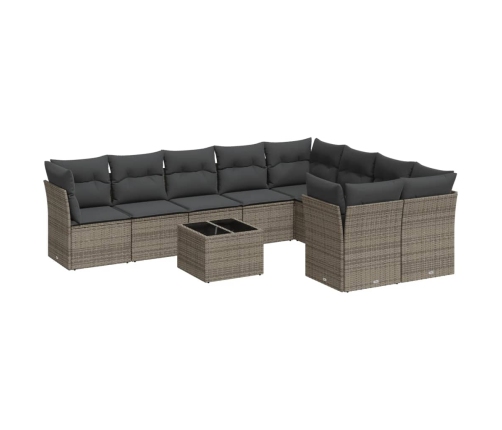 Set de sofás de jardín 10 pzas con cojines ratán sintético gris