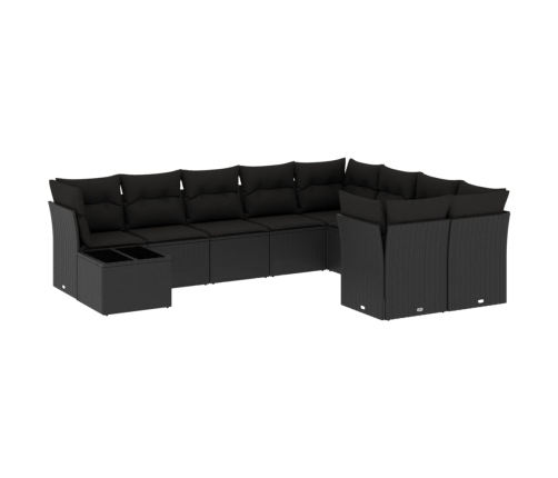 Set de sofás de jardín 10 pzas cojines ratán sintético negro