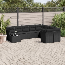 Set de sofás de jardín 10 pzas cojines ratán sintético negro