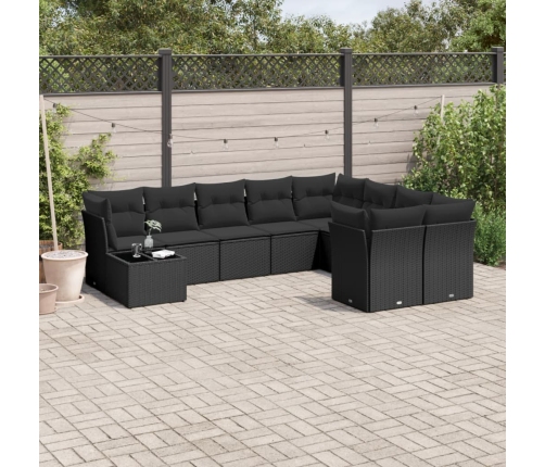 Set de sofás de jardín 10 pzas cojines ratán sintético negro