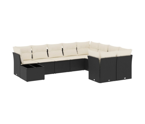 Set de sofás de jardín 10 pzas cojines ratán sintético negro