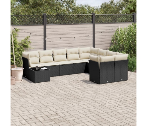 Set de sofás de jardín 10 pzas cojines ratán sintético negro